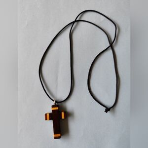 4/$20💥Black Walnut Cross with Inlayed Maple Ends on Black Cord necklace